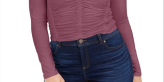 Bar III Women's Ruched Front V Neck Top Pink Size X-Large