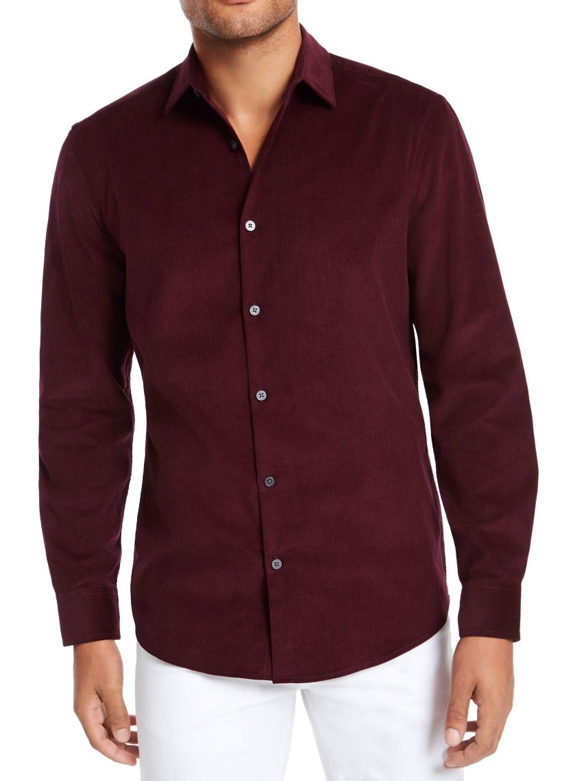 Alfani Men's Sangria Button Down Corduroy Casual Shirts Red Size XX-Large