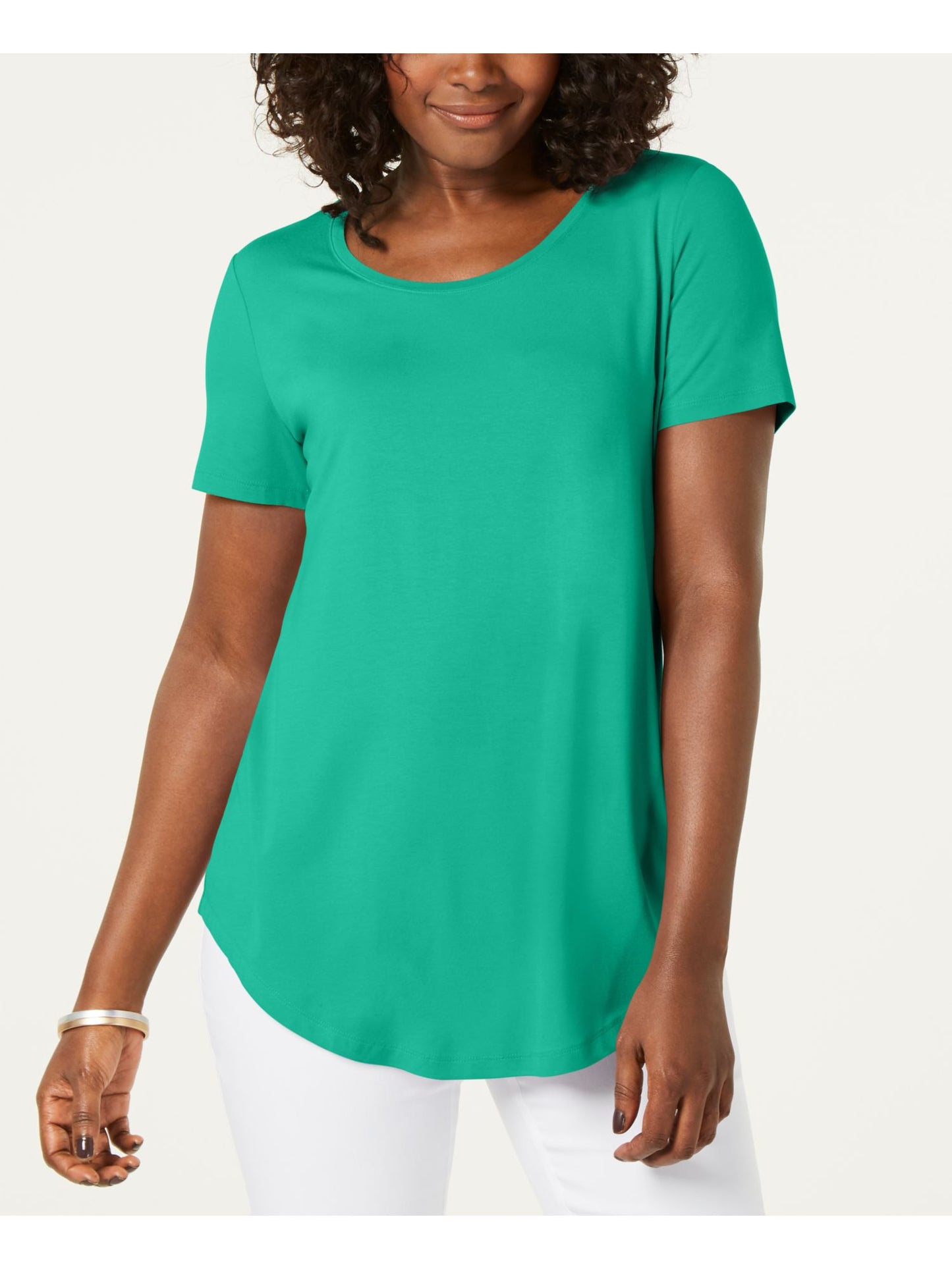JM Collection Women's Scoop Neck Top Green Size Small