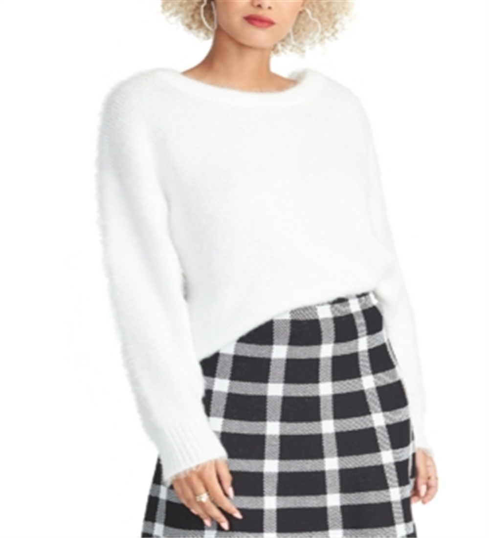 Rachel Roy Women's Fuzzy Cropped Sweater White Size Small