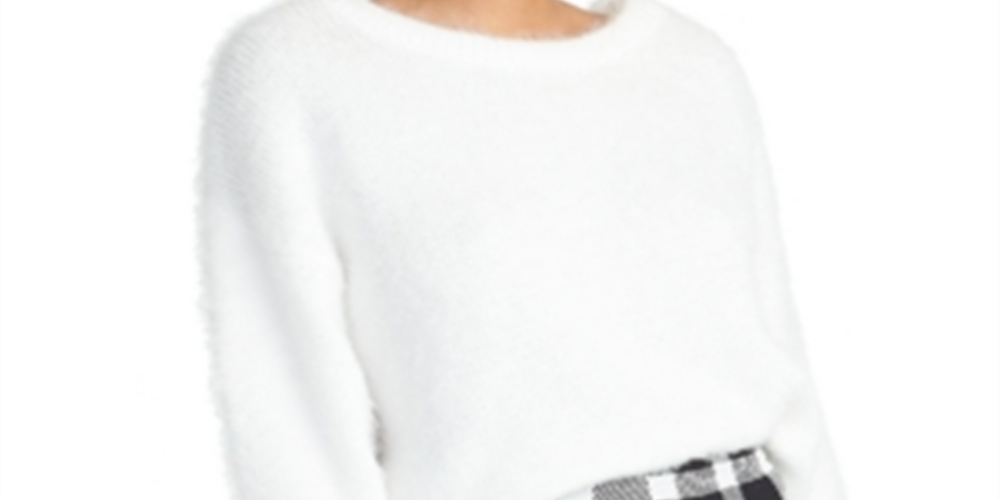 Rachel Roy Women's Fuzzy Cropped Sweater White Size Small