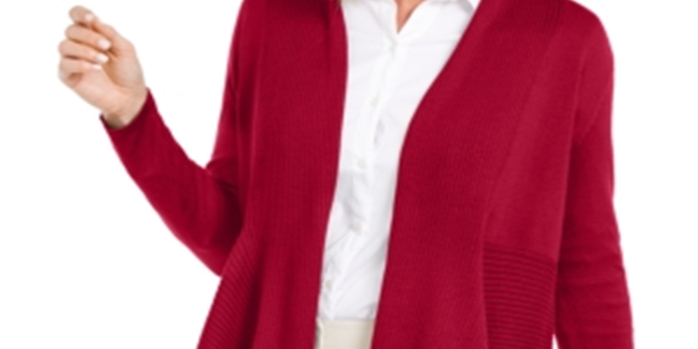 JM Collection Women's Mixed Ribbed Flyaway Cardigan Red Size Petite Small