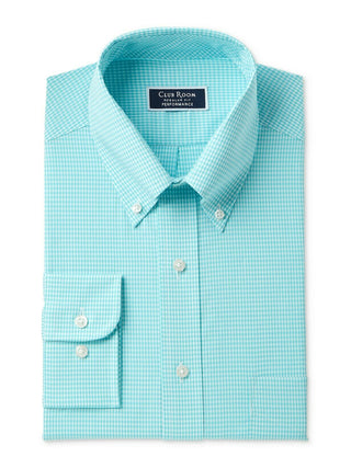 Club Room Men's Check Print Dress Shirt Aqua Size 16X32-33