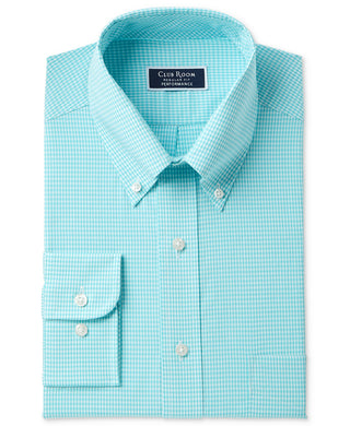 Club Room Men's Check Print Dress Shirt Aqua Size 16X32-33