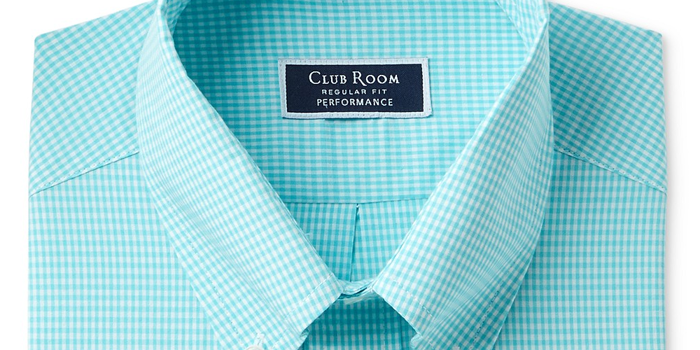 Club Room Men's Check Print Dress Shirt Aqua Size 16X32-33