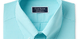 Club Room Men's Check Print Dress Shirt Aqua Size 16X32-33