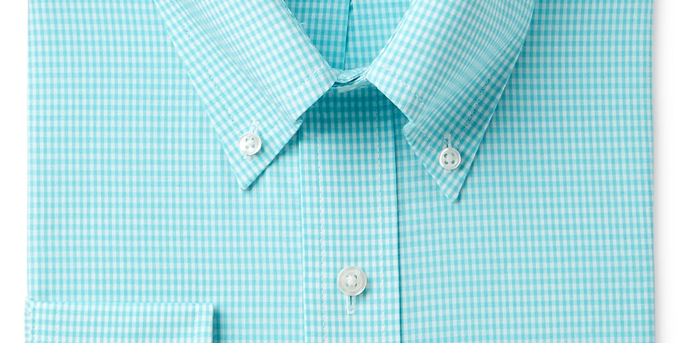 Club Room Men's Check Print Dress Shirt Aqua Size 16X32-33