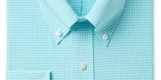 Club Room Men's Check Print Dress Shirt Aqua Size 16X32-33