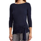 Ralph Lauren Women's 3/4 Sleeve Boat Neck Wrap Top Blue Size Small