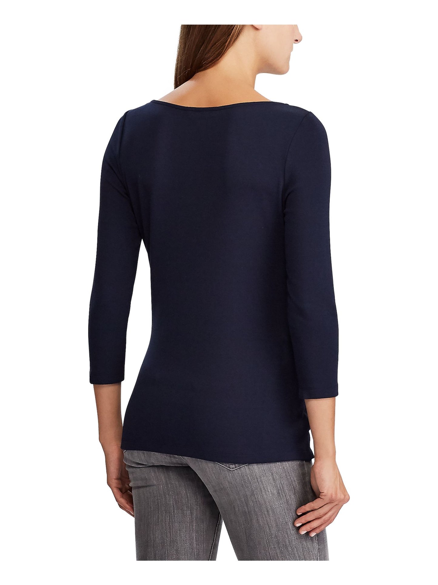 Ralph Lauren Women's 3/4 Sleeve Boat Neck Wrap Top Blue Size Small