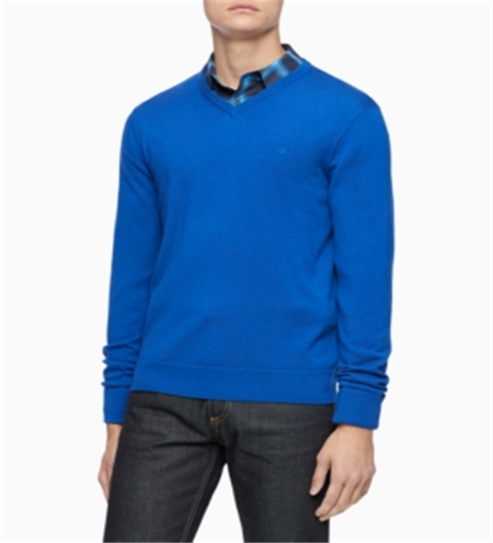 Calvin Klein Men's Sweater V Neck Wool Pullover Blue Size Small