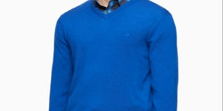 Calvin Klein Men's Sweater V Neck Wool Pullover Blue Size Small