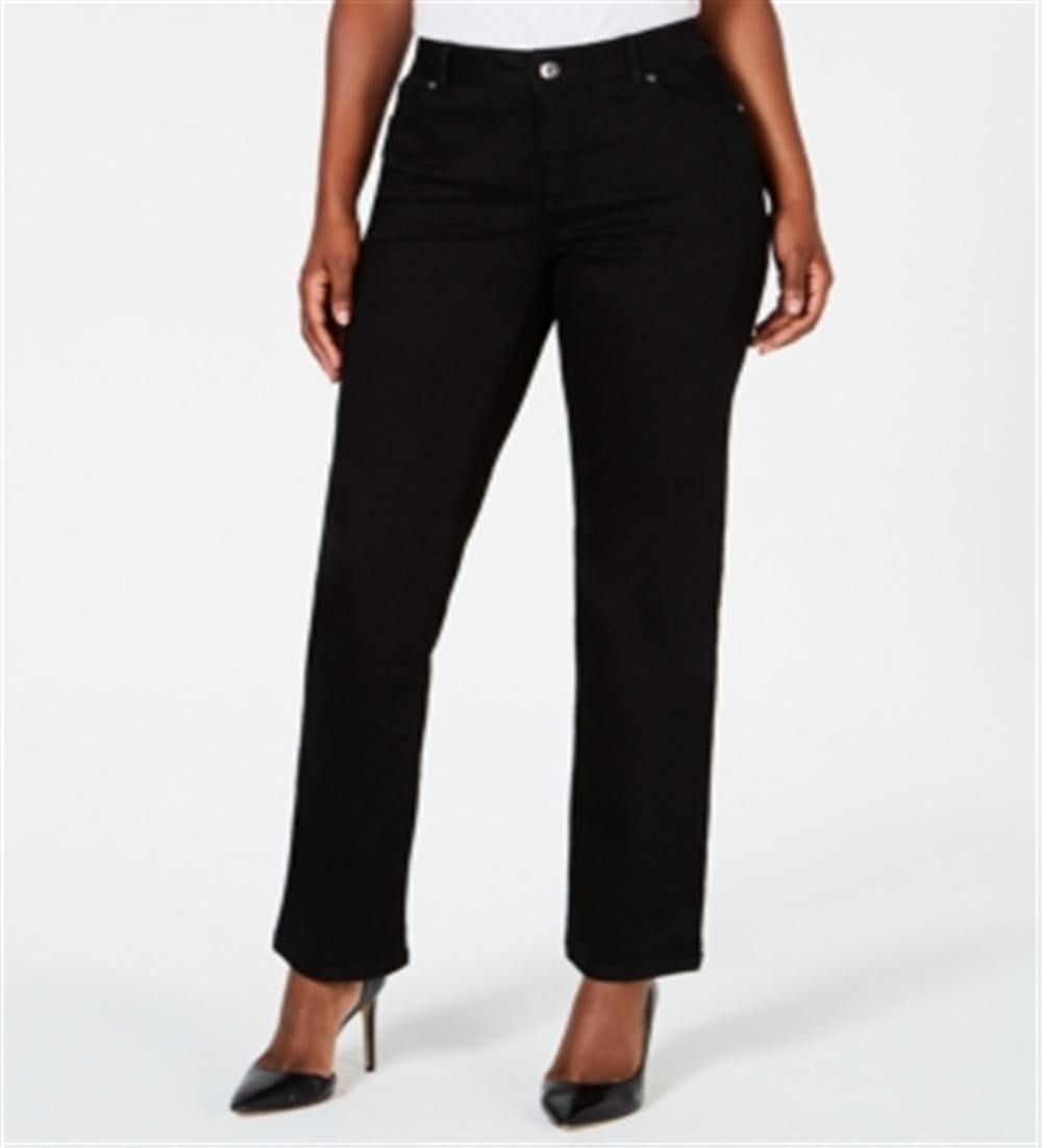 INC International Concepts Women's Tummy Control with Curvy Fit Straight Leg Jeans Black Size 0