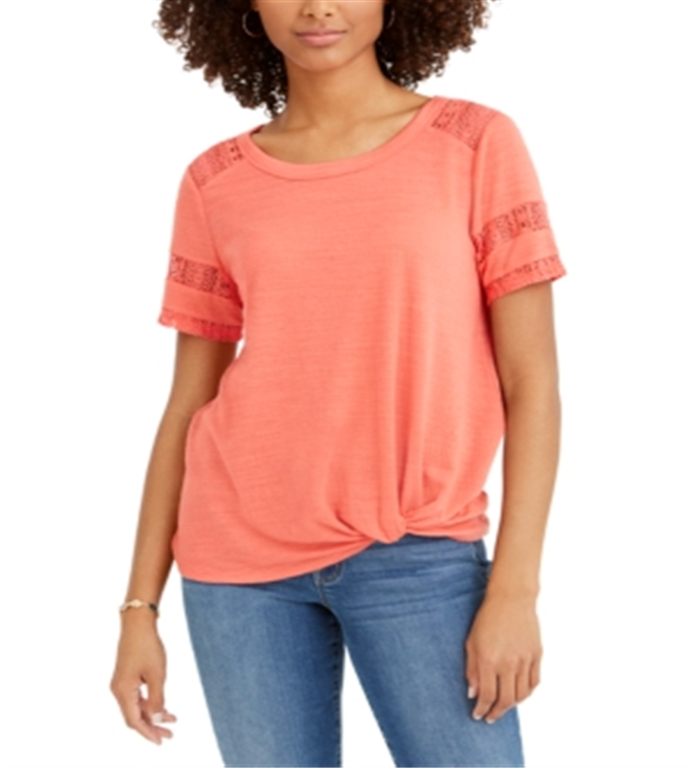 Style & Co Women's Lace Inset Top Orange Size Medium