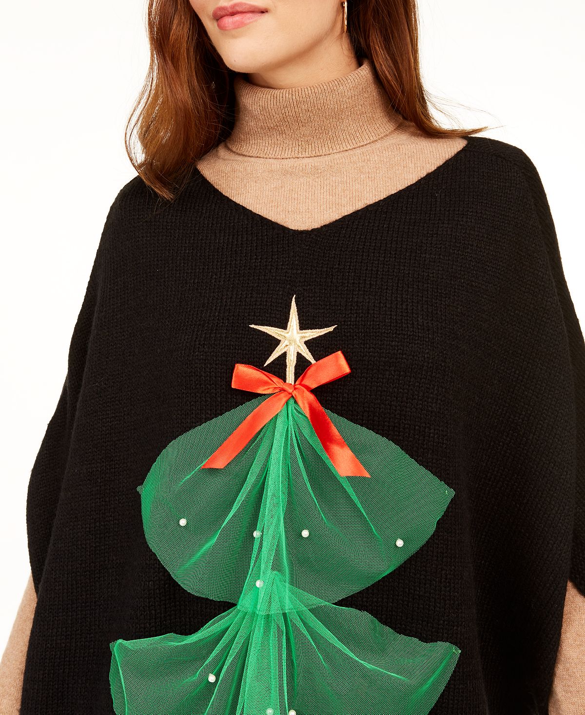Charter Club Women's Tulle Tree Top Black  One Size