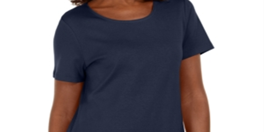 Karen Scott Women's Button Hem Scoop Neck Cotton Top Blue Size X-Small