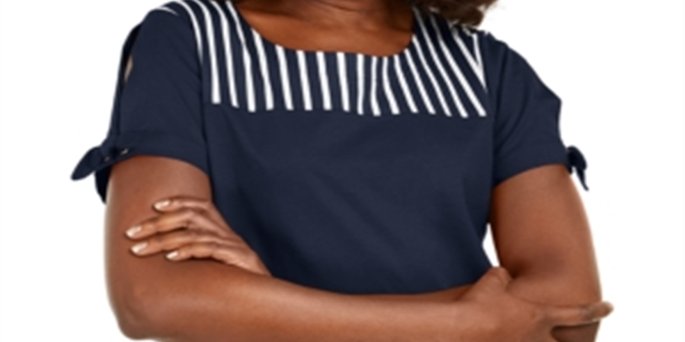 Karen Scott Women's Striped Yoke Top Blue Size X-Small