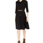 Robbie bee Women's Belted 3/4 Sleeve Cowl Neck Knee Length Fit Flare Dress Black Size Petite Small