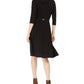 Robbie bee Women's Belted 3/4 Sleeve Cowl Neck Knee Length Fit Flare Dress Black Size Petite Small
