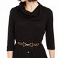 Robbie bee Women's Belted 3/4 Sleeve Cowl Neck Knee Length Fit Flare Dress Black Size Petite Small