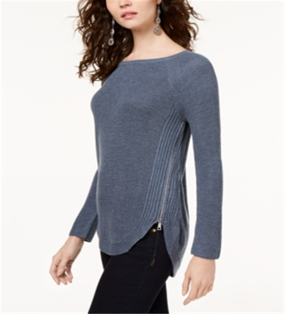 INC International Concepts Women's Waffle Knit Side Zip Tunic Sweater Blue Size XX-Large