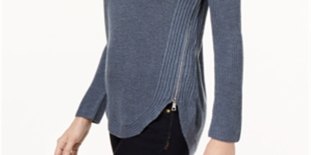 INC International Concepts Women's Waffle Knit Side Zip Tunic Sweater Blue Size XX-Large