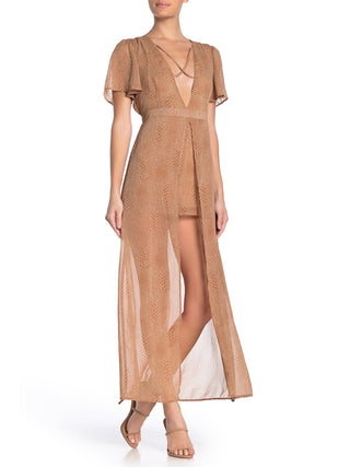 Material Girl Women's Cap Sleeve MIDI Hi Lo Dress Brown Size X-Large