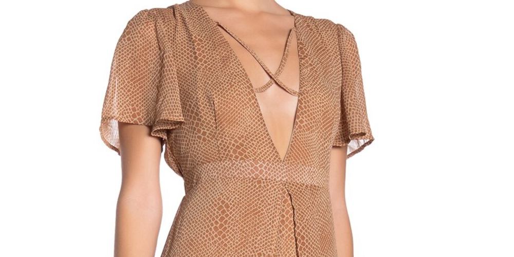 Material Girl Women's Cap Sleeve MIDI Hi Lo Dress Brown Size X-Large