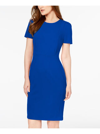 Calvin Klein Women's Short Sleeve Above the Knee Sheath Cocktail Dress Blue Size 10