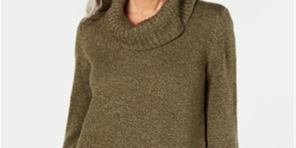 Karen Scott Women's Cowl Neck 3/4 Sleeve Sweater Green Size Petite Small
