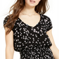 Ultra Flirt Junior's Printed Smocked Waist Peasant Blouse Black Size Large