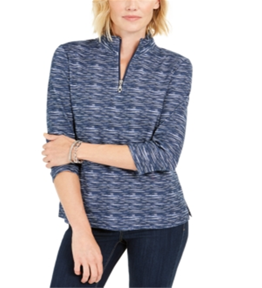 Karen Scott Women's Zip Neck Pullover Blue Size Small