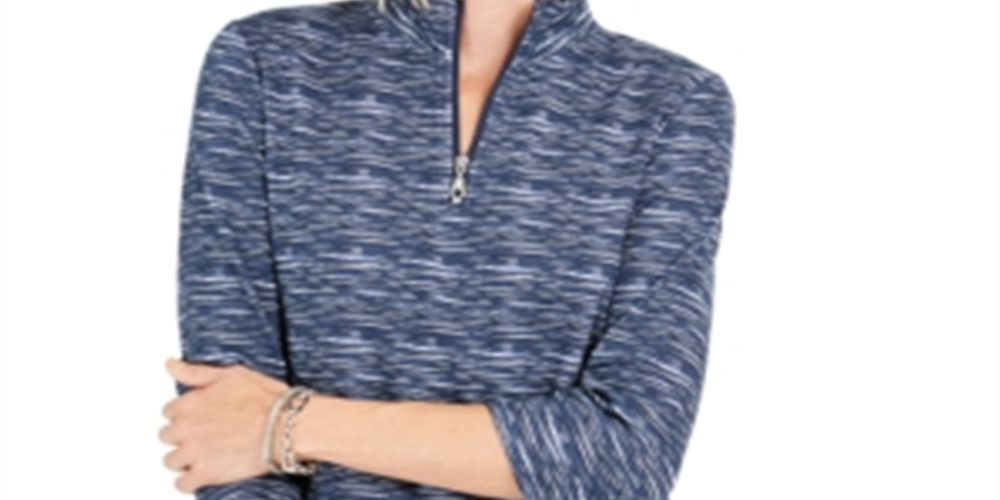 Karen Scott Women's Zip Neck Pullover Blue Size Small