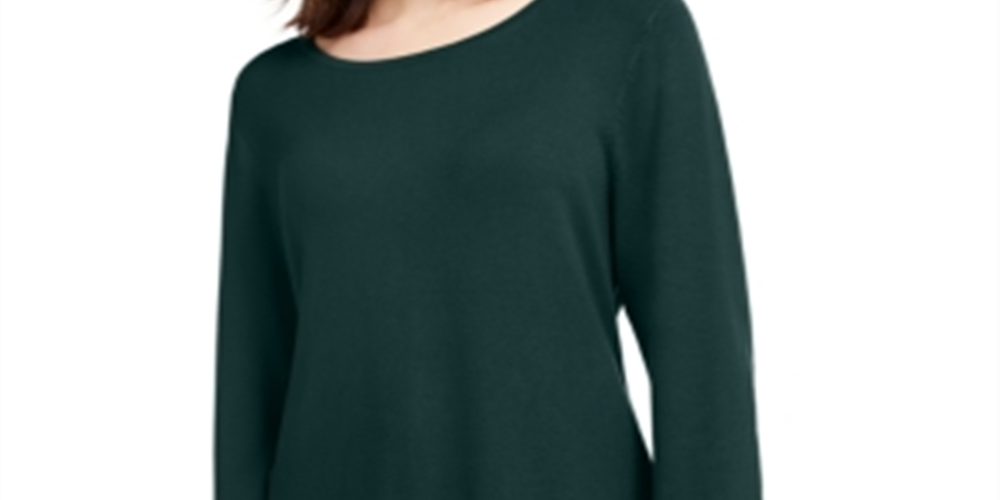 INC International Concepts Women's Rhinstone Grommet Asymmetrical Tunic Sweater Green Size Small