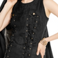 INC International Concepts Women's Faux Suede Lace Printed Sleeveless Jewel Neck Short Fit Flare Evening Dress Black Size Large