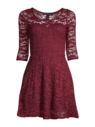 Material Girl Junior's Lace Illusion Skater Dress Red Size X-Large