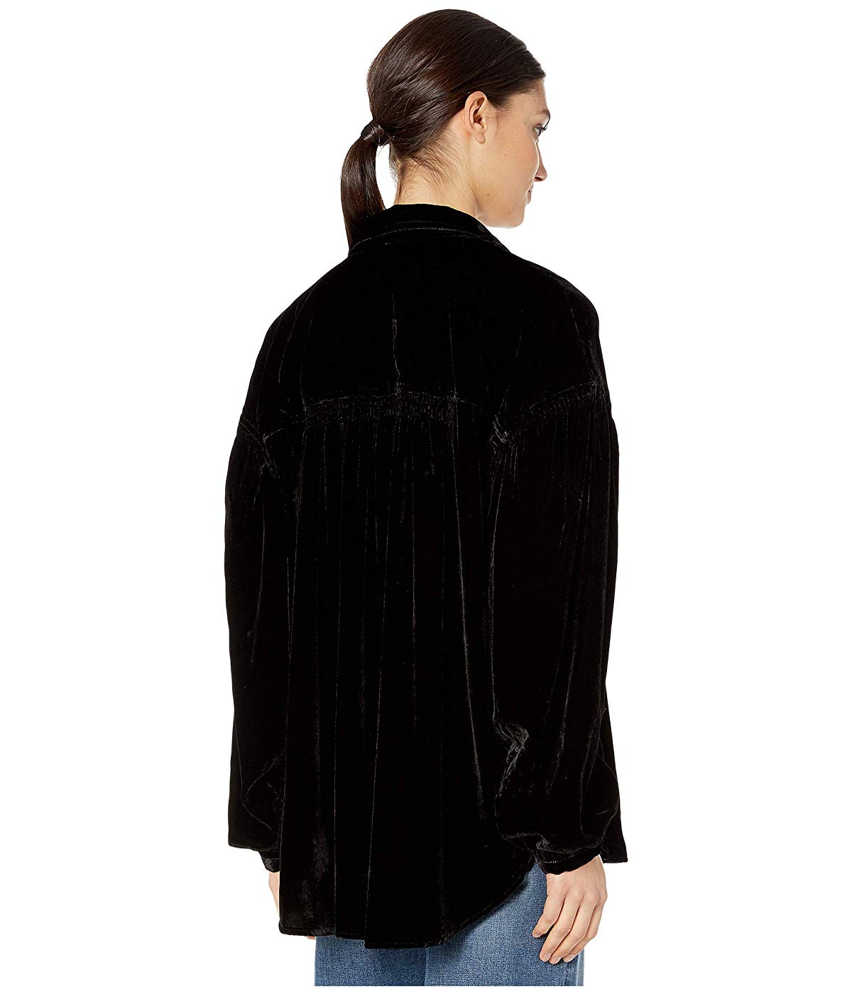 Free People Women's La Luna Velvet Long Sleeve Top Black Size Large