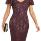 Adrianna Papell Womens Purple Sequined Short Sleeve V Neck Above the Knee Sheath Cocktail Dress Size 12