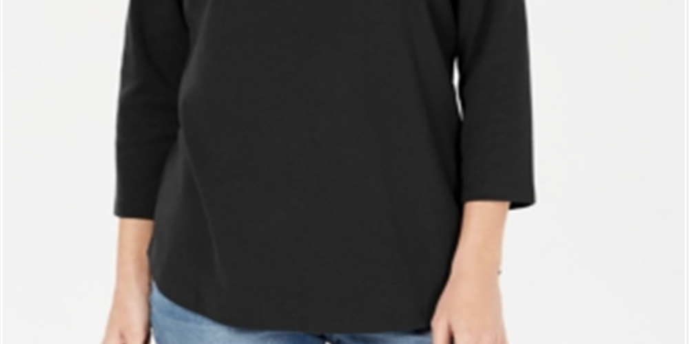 Karen Scott Women's Cotton Keyhole Stud Top Black Size X-Small