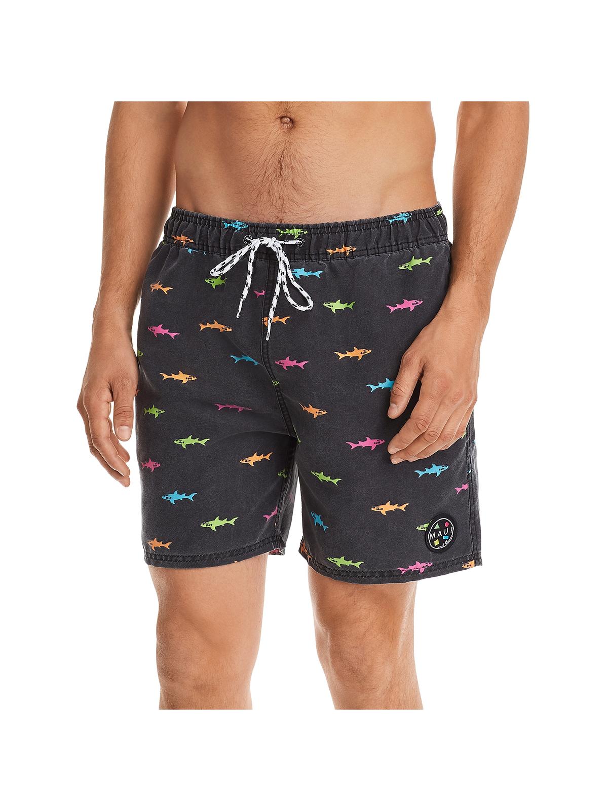 Maui Men's Logo Printed Swim Trunks Black Size Small