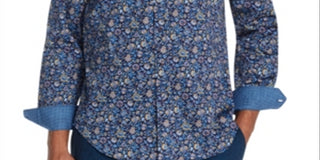 Tallia Men's Button Down Shirt Floral Stretch Blue Size Large