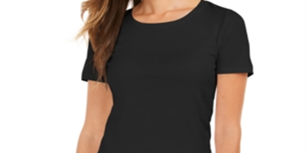 Style & Co Women's Scoop Neck T-Shirt Black Size Large