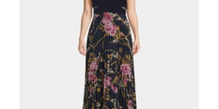 Xscape Women's Printed Short Sleeve Off Shoulder Full Length Sheath Formal Dress Blue Size 2