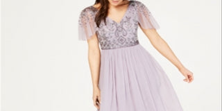 Adrianna Papell Women's Embellished Short Sleeve V Neck Maxi Sheath Evening Dress Purple Size 6