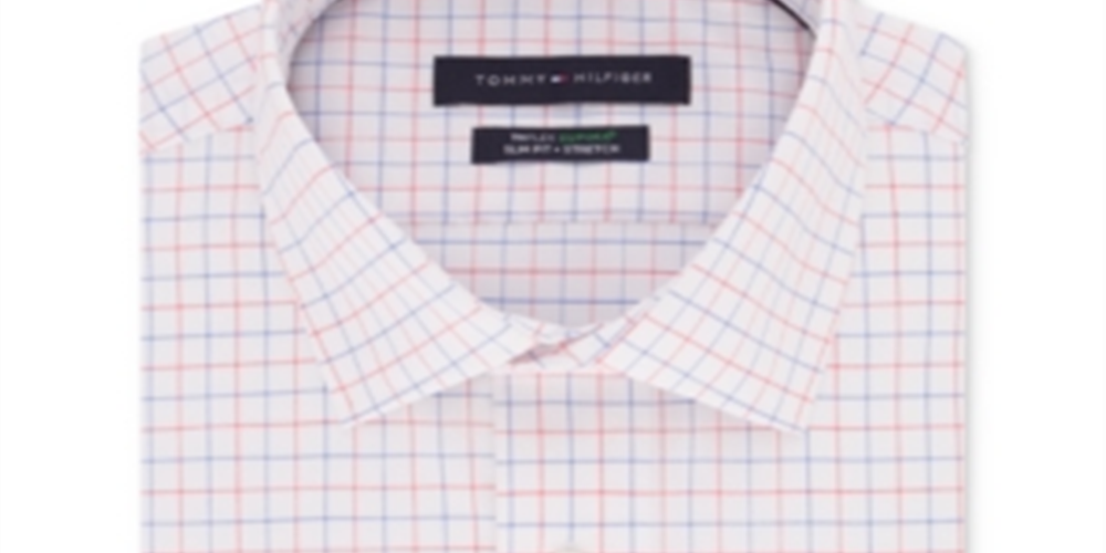 Tommy Hilfiger Men's  Check Collared Slim Fit Stretch Dress Shirt Red Size 15.5X32-33