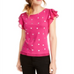 Maison Jules Women's  Foil-Dot Flutter-Sleeve Top  Pink Size Medium