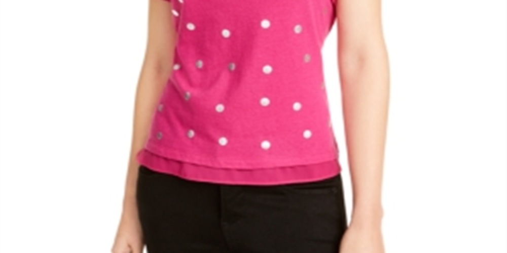 Maison Jules Women's  Foil-Dot Flutter-Sleeve Top  Pink Size Medium