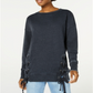 Hippie Rose Women's Lace-up Tunic Sweatshirt  Black Size XL