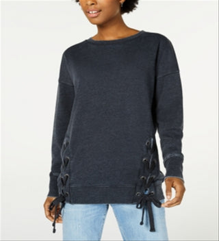 Hippie Rose Women's Lace-up Tunic Sweatshirt  Black Size XL