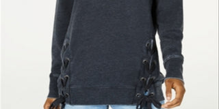 Hippie Rose Women's Lace-up Tunic Sweatshirt  Black Size XL